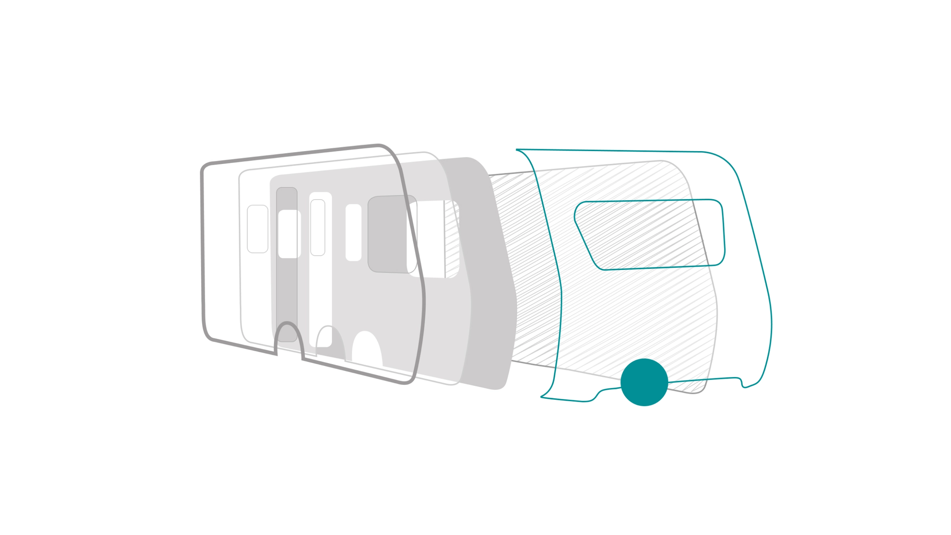 Exploded view: Schematic representation of the ERIBA Novaline caravan structure - Focus on the front